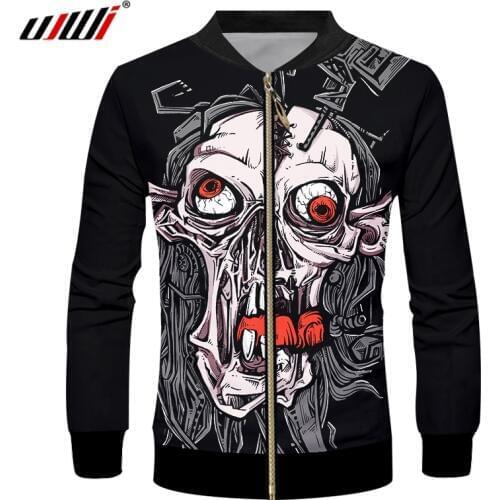 UJWI Man Hipster Eyeball Skull Fashion Zip Jacket 3D Printed Harajuku Big Size Streetwear Leisure Zipper Tops Recommend