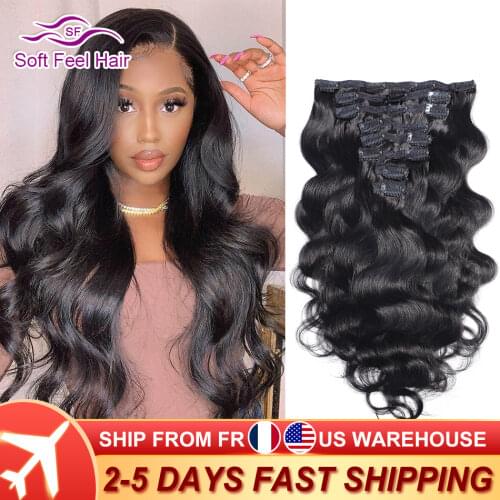 Soft Feel Hair Brazilian Body Wave Clip In Human Hair Extensions 8 Pcs/Set Natural Color Clip Ins Remy Hair 10-26 Inches 120Gram