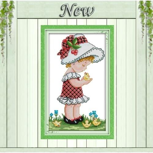 Lovely girl Chick baby animal patterns Decor counted printed on canvas DMC Cross Stitch kits 11CT 14CT needlework Set embroidery