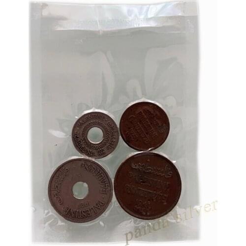 Palestine Set 4 PCS Coins, 1927-1948 (1-10 mils) Used F Condition, Rare Original Old Coin for Collection