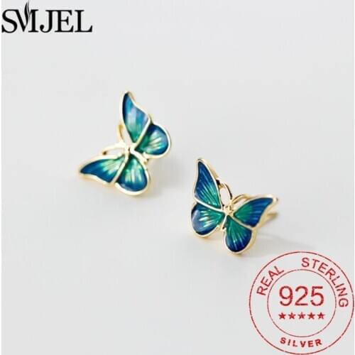 Genuine 925 Sterling Silver Small Butterfly Stud Earrings for Women Silver 925 Anti-allergy Fine Jewelry Kids Valentines Day