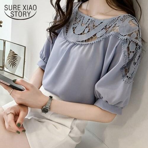 New Fashion Short Sleeve Women Blouse Shirts Chiffon Summer Sexy Hollow Out Women Clothing Plus Size Women Tops 0621 40