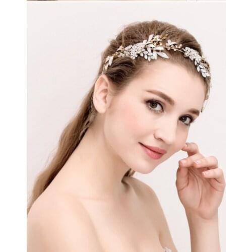 2017 New Fashion Wedding Gold Zinc Alloy Tiara Gold Crystal Leaves Hair Accessories Hair Wear Free Shipping