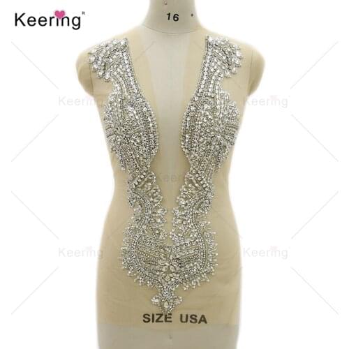 New Pure Hand Made Sew on Rhinestones Sequins Applique Silver Crystals Patches for Wedding dress Accessory WDP-112