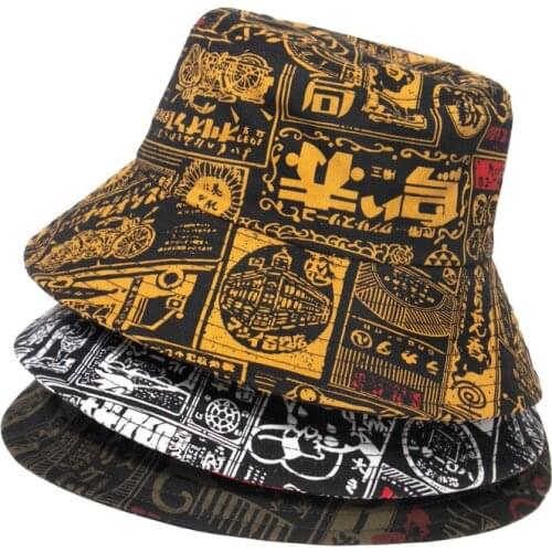 Harajuku Japanese Style Summer Outdoor Panama Hip Hop Cap Unisex Street Graffiti Letter Casual Skateboard Fisherman Hat