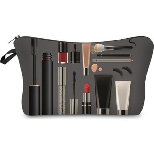 Dropshipping 1pc Solid Cosmetic Bag with print Waterproof Makeup Organizer Case Korean Style Women Makeup Bag Pouch Toiletry Bag