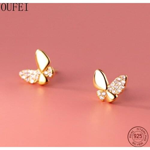 Real 925 Sterling Silver Stud Earring Pierced Charm Beautiful Butterfly Earrings For Women 2021 Trend Fine Jewelry Accessories