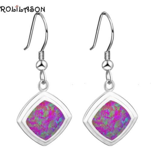 ROLILASON Wonderful High Quality Red Fire Opal Silver stamped Drop Earrings Fashion Opal Jewelry OES647 for Women Party