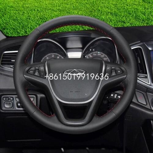 Hand sewning top leather car steering wheel cover for Chery A3 2011