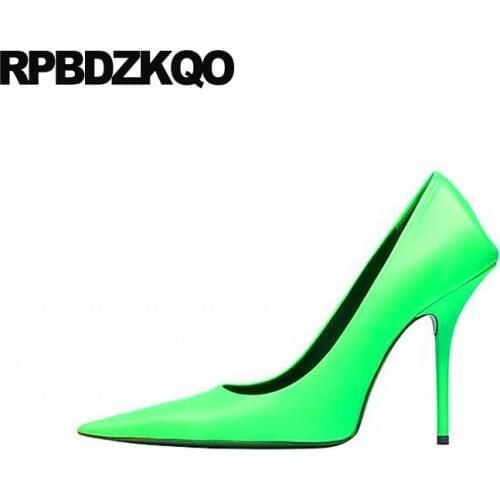 Scarpin green extreme pumps ultra pointed toe fashion brand women shoes 2019 high heels luxury genuine leather super plus size