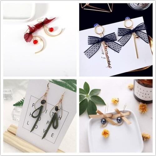 Korean new style Asymmetric Butterfly Imitation Pearl Earrings Fashion Black Lace Brincos Long Statement Wings Earrings Jewelry