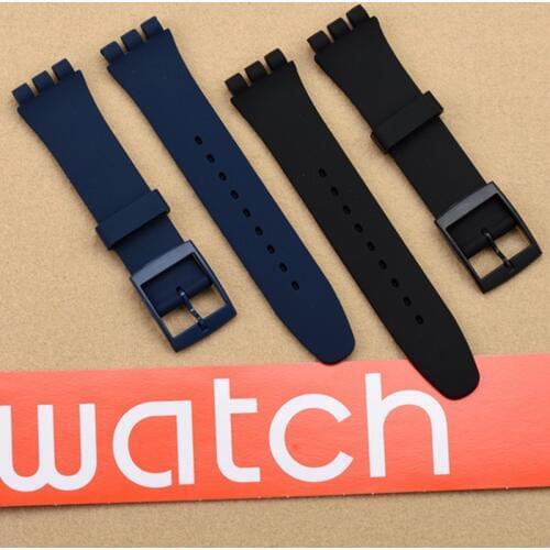 High Quality Black White Navy Brown 17mm 19mm 20mm Silicone Rubber Watchband For swatch Colorful Rubber strap plastic buckle