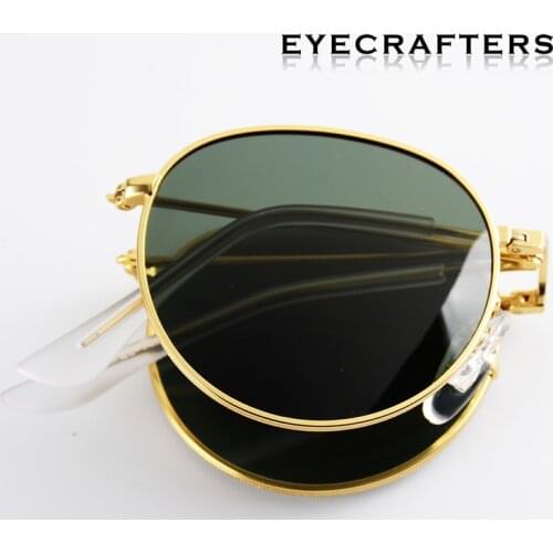 Foldable Folding Sunglasses HD Polarized Mens Womens Fashion Retro Vintage Small Oval Round SunGlasses Mirrored Coating Eyewear