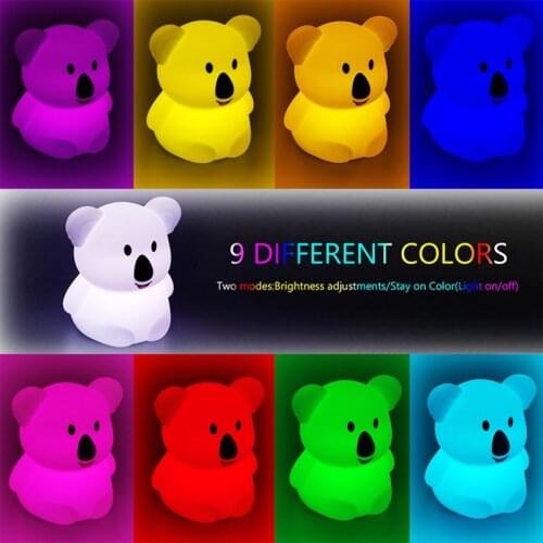 Animal LED Nightlight Color Changing Lamp Rechargeable Silicone Koala Night Light Touch Light Remote Control Kids Bedside Lamp