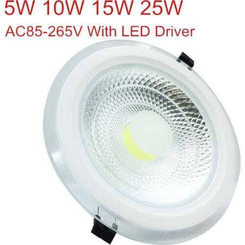 LED Downlight COB Dimmable 5W 10W 15W 25W LED COB Panel Light AC85-265V Recessed COB Downlight Glass Cover Down Light