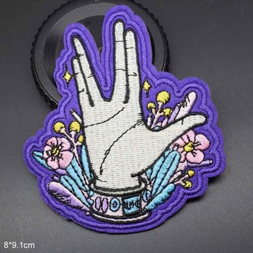 Girl Theme Purple Hand Palm In flowers Bubble Chewing Gum Iron On Embroidered Clothes Patches For Clothing Garment Wholesale