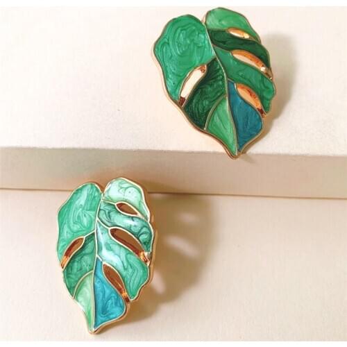 Wholesale JUJIA New Design Sweet Jewelry Green Leaves Earrings Statement Metal Enamel Summer Earring For Girls Women Gift