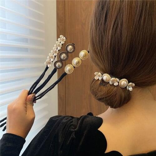 2021 New Pearls headbands Magic Hair Making Tool Hair Curls Bun retro pearl shell flower hair maker hair accessories for women
