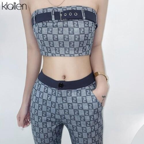 KLALIEN Women Summer Sexy Strapless Plaid Blue Crop Top 2021 New Casual Stretch Skinny Female Club Streetwear Basic Wild Vest