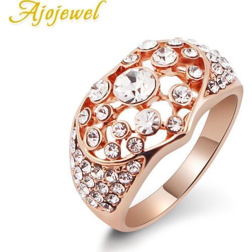 Ajojewel Heart Female Ring Superior Quality Shinning Clear/Champagne Crystal Jewelry For Womens Unique Party Gift
