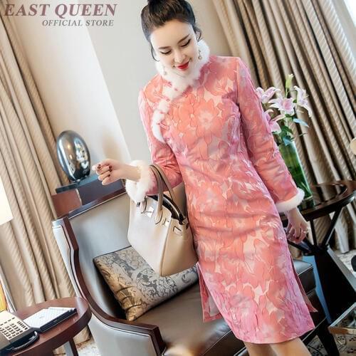 Thick winter women traditional cheongsam qipao dress full sleeve tunic slim embroidered print oriental cheongsam women AA3177 F