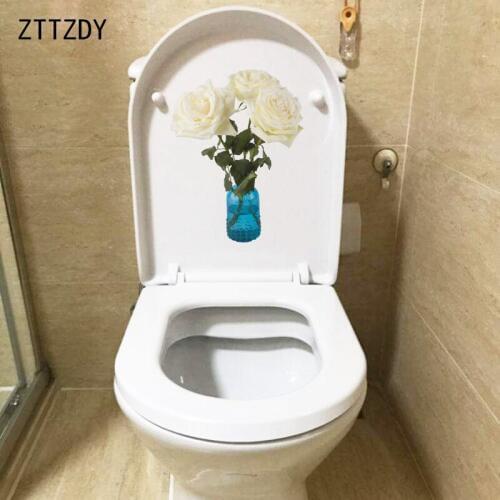 ZTTZDY 17.5*22.7CM White Rose Creative Toilet Sticker Bedroom Wall Decal Home Decor T2-0391