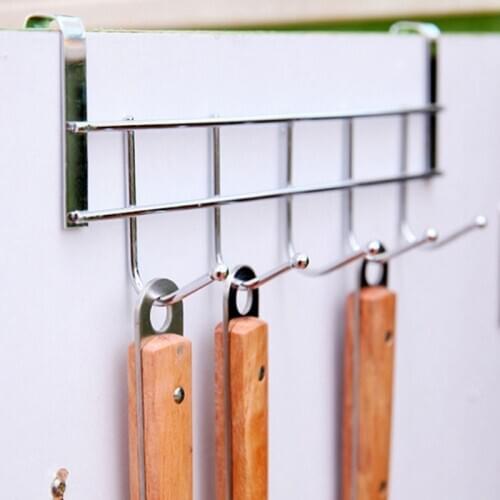 1 Pcs Bathroom Shelves 5 Hooks Stainless Steel Clothes Hooks Door Rack Kitchen Bedroom Towel Hanger Hanging Organizer