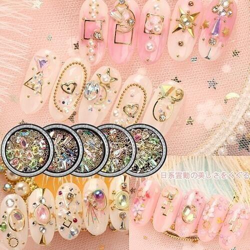 1 Mixed Shape Clear Stone Nail Resin Rhinestones Gems 3D Tip Drill Copper Nail Charm Beads Studs Manicure Nails Art Decorations