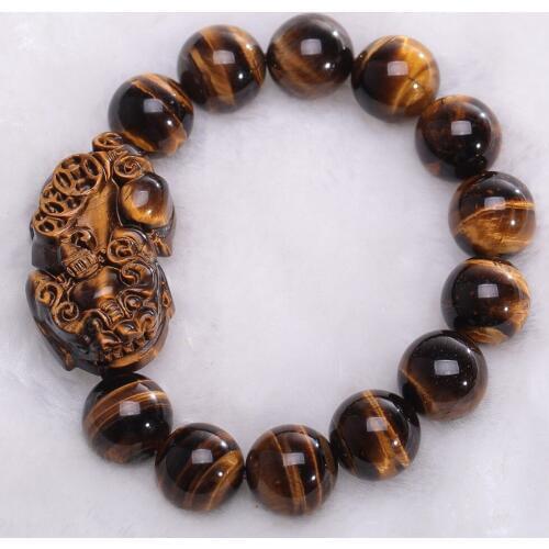 2017 New Style 10/12/14mm Natural Tiger Eye Stone Beads Bracelet Amazing Pixiu Bracelet Bangles Women Men Stone Jewelry