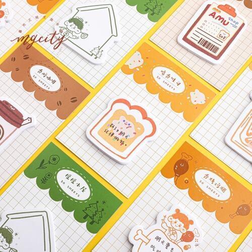 30sheets/pack Creative Memo Pad Yummy Bread Coffee Sticky Notes Kawaii Stationery School Supplies Paper Sticker