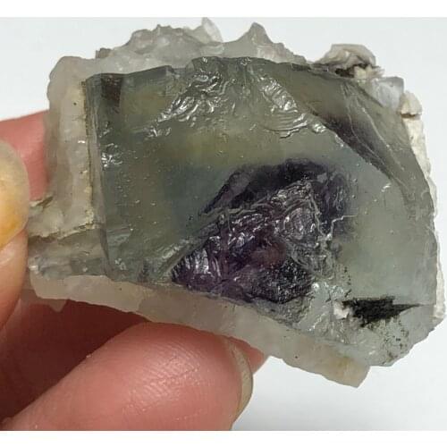 31.3gNatürliches durchsichtiges violettes Herzfluorit und Quarz mineralischer Stein Geologie Unterrichtssammlung