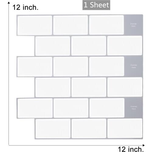 3D Wall Tile Peel and Stick Wall Tile Self Adhesive Mosaic Wall Vinyl Tile White Glass Subway Tile Backsplash Kitchen Wall Tile