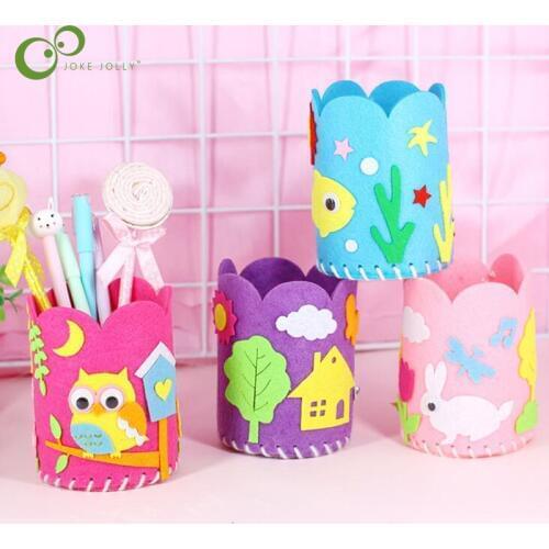 4Set Kids Educational DIY Craft Tangram Block Kit Cute Creative Handmade Pen Container DIY Pencil Holder Kids Craft Toy Kits GYH