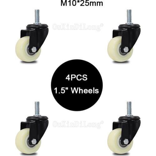 4PCS Mini 1.5" Mute Wheel Loading 35kg Replacement Swivel Casters Rollers Wheels With M10*25 Screw Rod Furniture Hardware JF1830