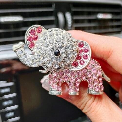 Diamond Elephant Bling Car Accessories Interior Crystal Elephant Car Air Freshener Perfume Clip Auto Smell Aroma Ornaments Gift