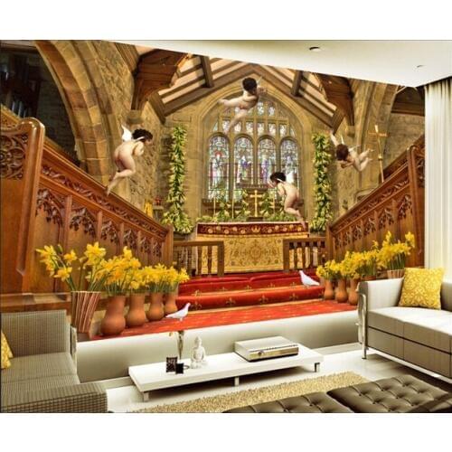 Latest custom 3D large mural,Luxury european-style 3 d angels church ,living room tv background bedroom wall wallpaper