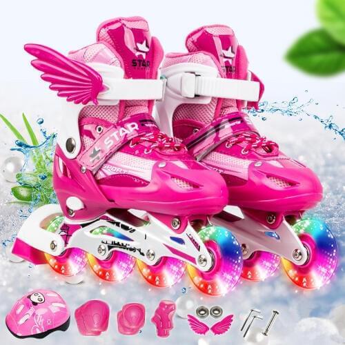 New Boy Girl Children Inline Skates Adjustable Size Flashing Roller Skating Boots for Kids