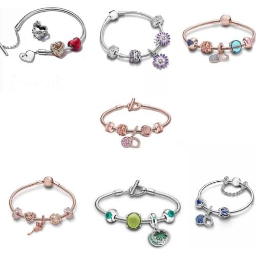 2021 Spring Rainbow Flower Pan Bracelet 925 Sterling Silver Original Jewelry