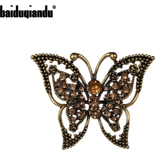 Baiduqiandu Brand Antique Gold Color Metal Plated Vintage Style Butterfly Brooch Pins Dress Jewelry Accessories