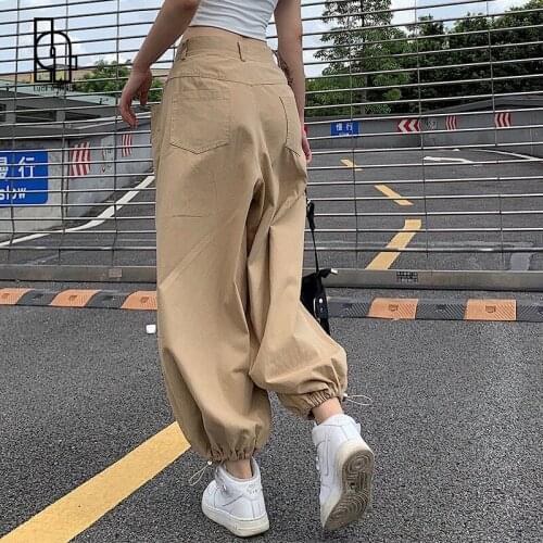 Luck A Women Loose Wild Trend Street Sports Pants Casual Trousers Female High Waist Cargo Pants Harem Drawstring Sweatpants
