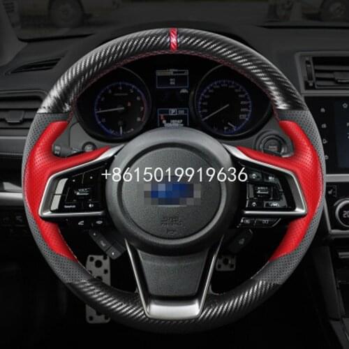 Sewing-on Carbon Fiber Black Red Leather Steering Wheel Cover Exact Fit For Subaru XV BRZ WRX Forester Legacy outback impreza