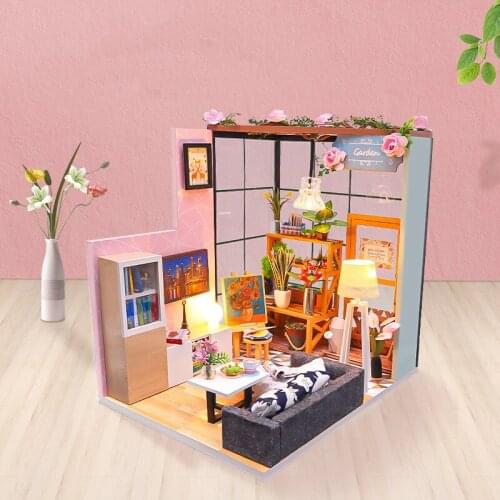 DIY Flower Casa Wooden Doll House Kits Miniatures with Furniture 3D Model Villa Dollhouse Assembled Toys for Girls Xmas Gifts