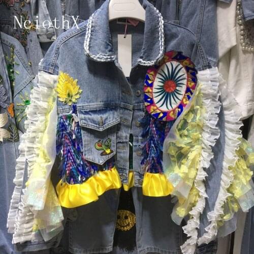 Women Streetwear Patch Denim bomber Jacket Female Personality Short Diamonds Jacket Tassel Jean Coat jaqueta feminina 2021 New