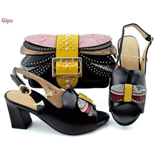 Doershow nice-looking Italian Shoes and bag to match good quality New Fashion black color shoes and bag set For lady!SKP1-39