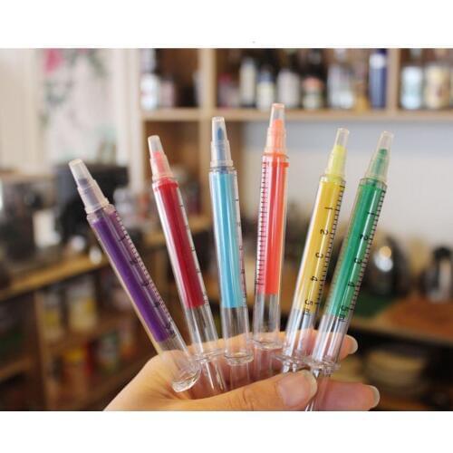 6 pcs/lot Fluorescent Syringe Kawaii Watercolor Pens Needle Tube Highlighters Marker Luminescent Pen Stationery School Supplies