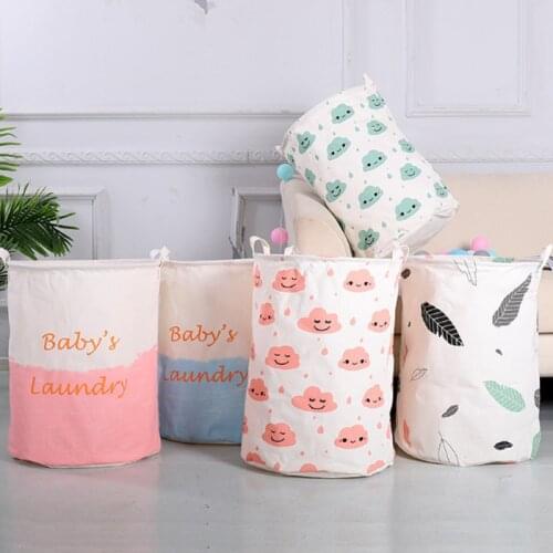 Cotton Linen Laundry Basket Cute Toy Storage Bucket Fabric Dirty Clothes Hamper Clothes Storage Basket Dirty Clothes Hamper