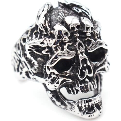 AsJerlya Cattle Demon Skull Ring 316L Stainless Steel Animal Rings For Men Domineering Ring Silver Color Jewelry For Him Gift