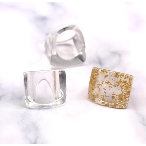 1PC New Vintage Square Clear Resin Big Ring For Women Simple Cool Shiny Acrylic Geometric Finger Ring Wedding Jewelry Gift R241