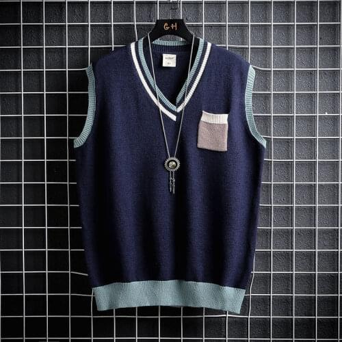 Korean men and women autumn sleeveless sweater vest loose solid color bottoming shirt trend vest V-neck couple Knitted sweaters