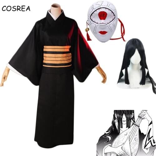 Anime Demon Slayer Nakime Cosplay Costumes Japanese kimono Kimetsu No Yaiba Juuni Kitsuki Uniform Mask Wig Full Set Halloween
